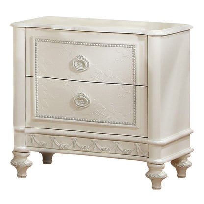 Dorie 26 Inch Nightstand with 2 Drawers, Oval Molded Trim, Ivory White Wood