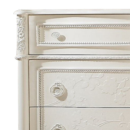 Dorie 52 Inch Tall Dresser Chest, 5 Drawers, Molded Trim, Ivory White Wood