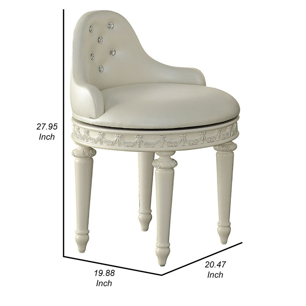 Dorie 21 Inch Swivel Chair Vanity Stool, Low Back, Ivory White Faux Leather