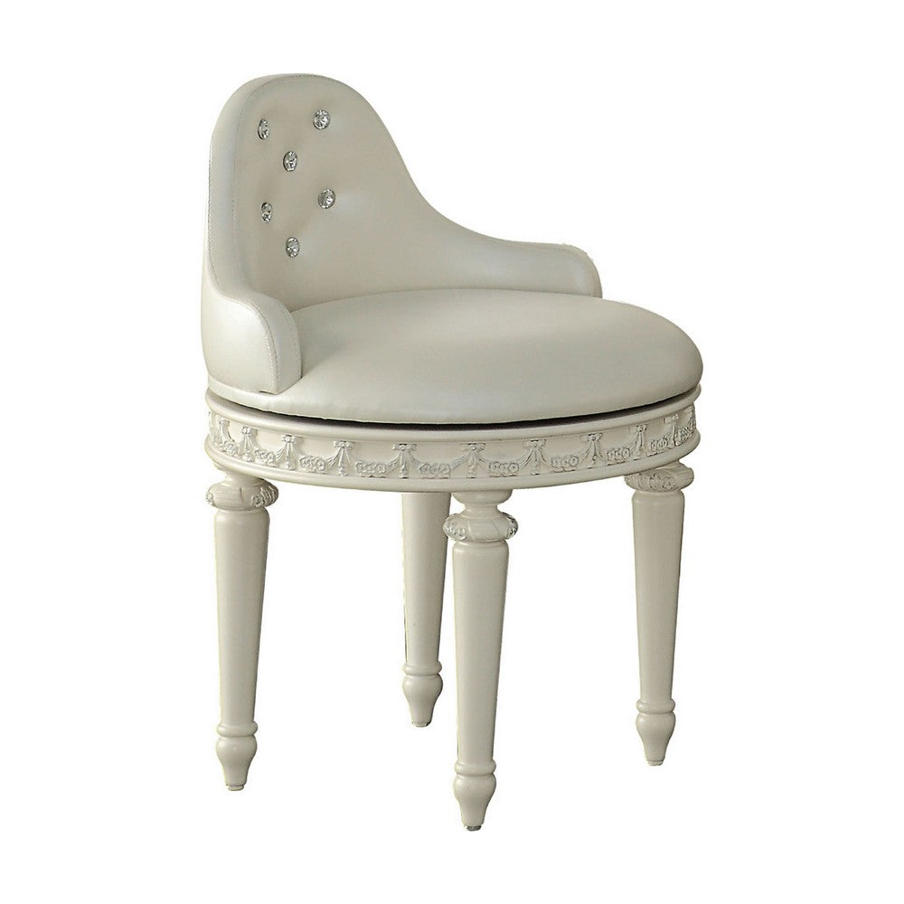 Dorie 21 Inch Swivel Chair Vanity Stool, Low Back, Ivory White Faux Leather
