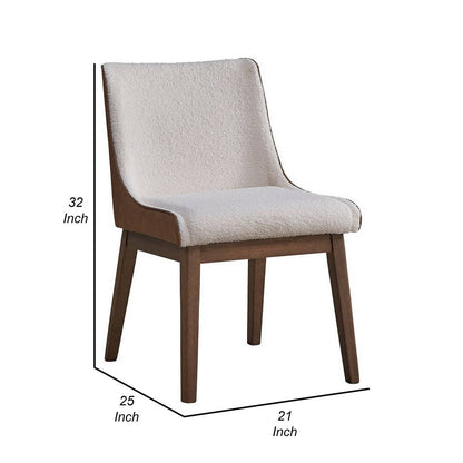 25 Inch Side Dining Chair Set of 2, Wingback, White Boucle, Walnut Brown