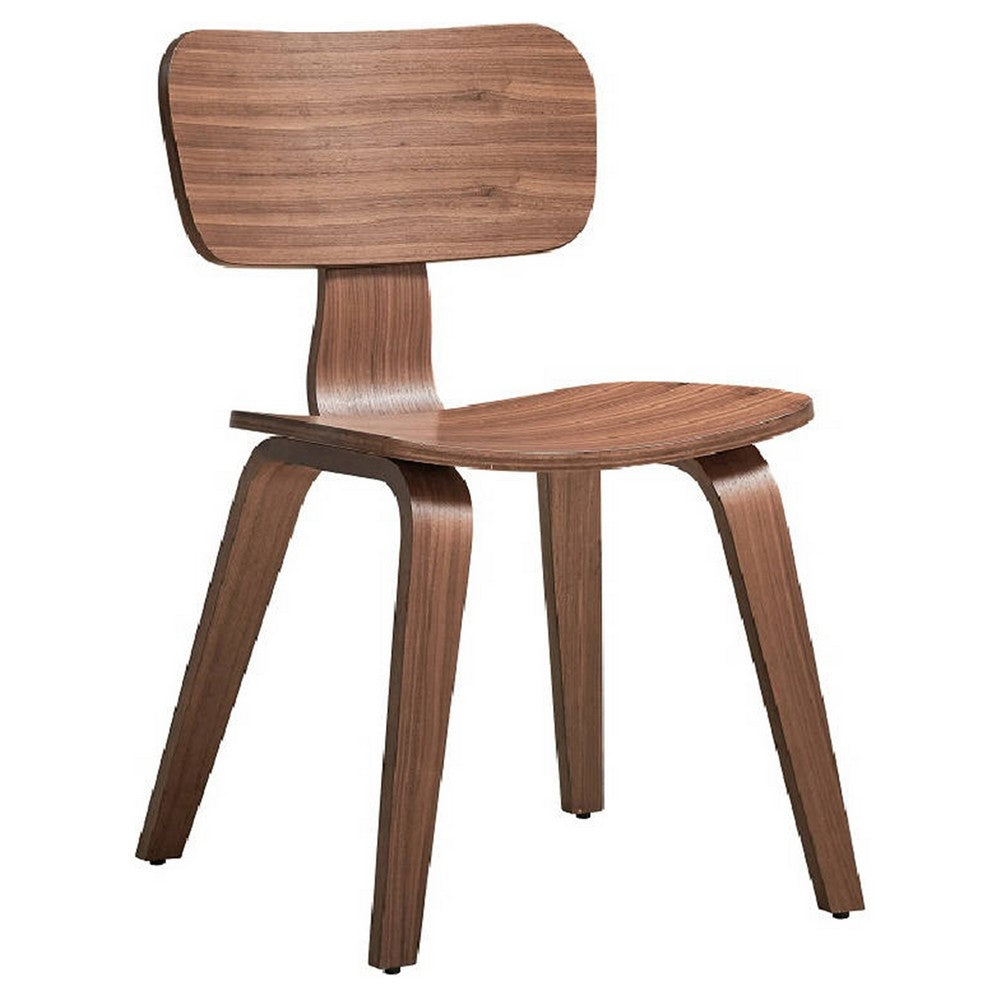 Aon 22 Inch Side Dining Chair Set of 2, Curved Back, Wood, Walnut Brown