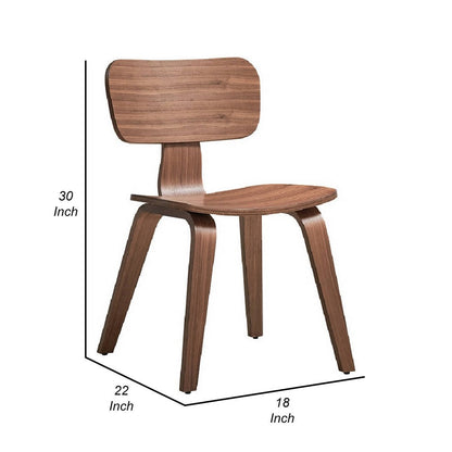 Aon 22 Inch Side Dining Chair Set of 2, Curved Back, Wood, Walnut Brown