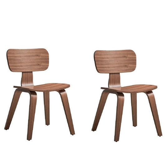 Aon 22 Inch Side Dining Chair Set of 2, Curved Back, Wood, Walnut Brown