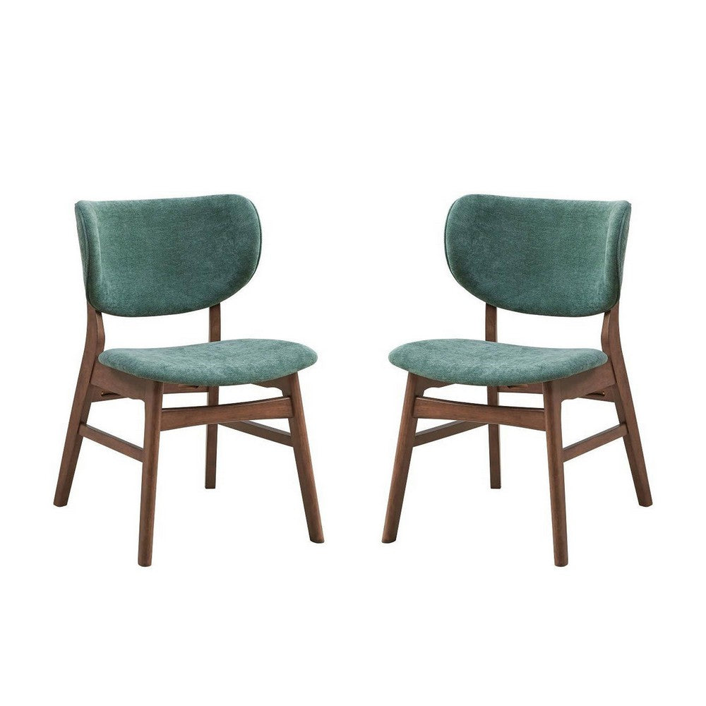 Evis 23 Inch Side Dining Chair Set of 2, Walnut Brown, Soft Green Fabric