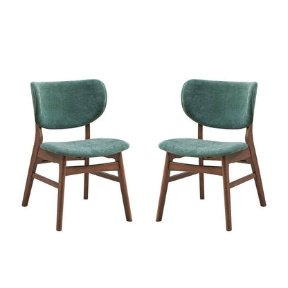 Evis 23 Inch Side Dining Chair Set of 2, Walnut Brown, Soft Green Fabric