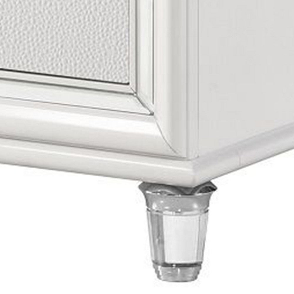 Rara 30 Inch Nightstand, 2 Drawers, Mirror Trim, Acrylic Legs, White