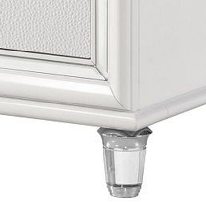 Rara 30 Inch Nightstand, 2 Drawers, Mirror Trim, Acrylic Legs, White