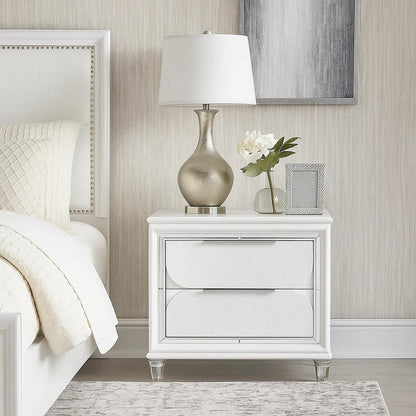 Rara 30 Inch Nightstand, 2 Drawers, Mirror Trim, Acrylic Legs, White