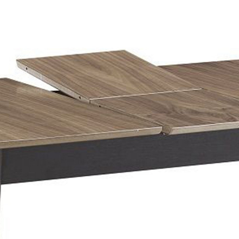 Anae 51-63 Inch Dining Table, Butterfly Leaf, Brown Wood Top, Black Legs