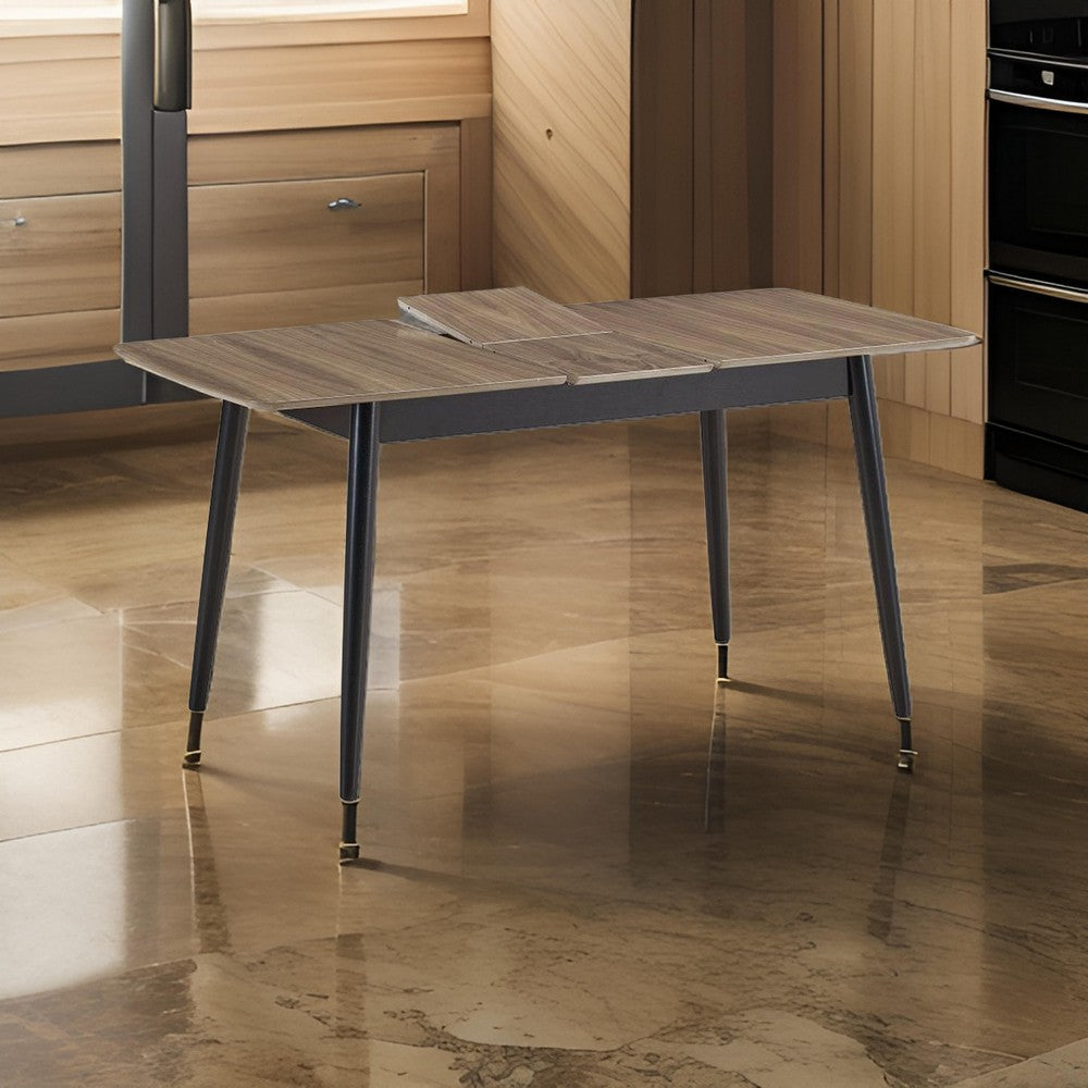Anae 51-63 Inch Dining Table, Butterfly Leaf, Brown Wood Top, Black Legs