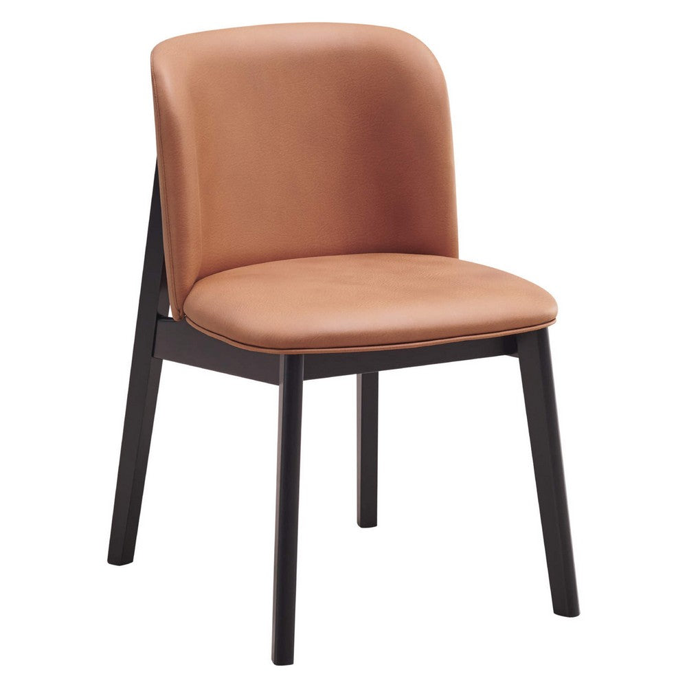 Iora 22 Inch Side Dining Chair Set of 2, Ergonomic, Brown Fabric, Black