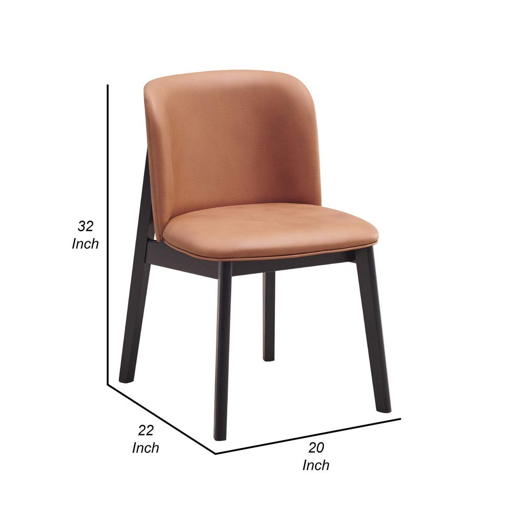 Iora 22 Inch Side Dining Chair Set of 2, Ergonomic, Brown Fabric, Black