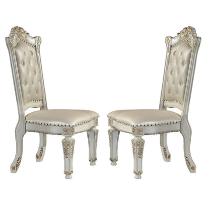 Doe 27 Inch Side Dining Chair Set of 2, Nailhead, Tufted White Faux Leather
