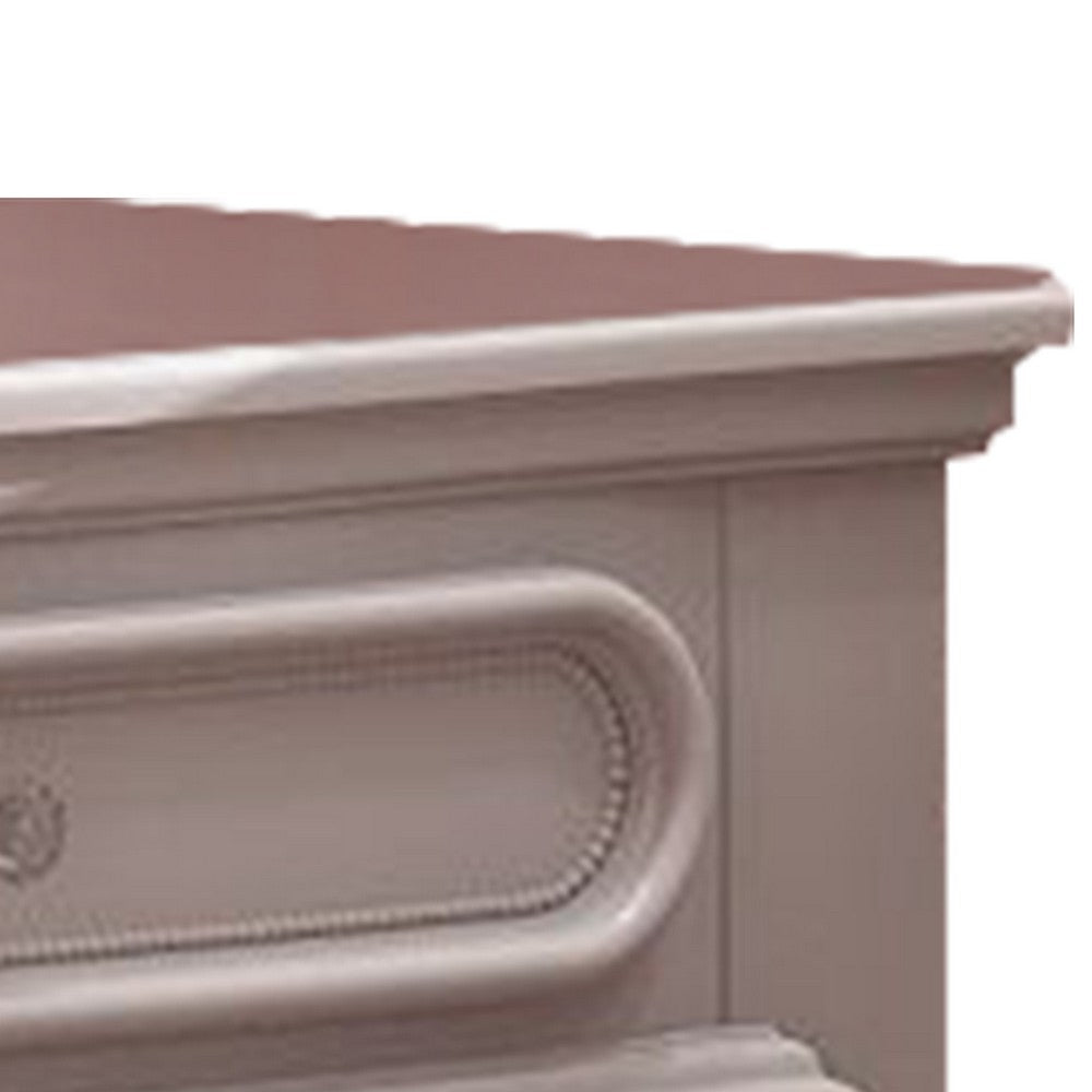 Auri 27 Inch Nightstand with 2 Drawer, Molded Trim Floral Motifs, White