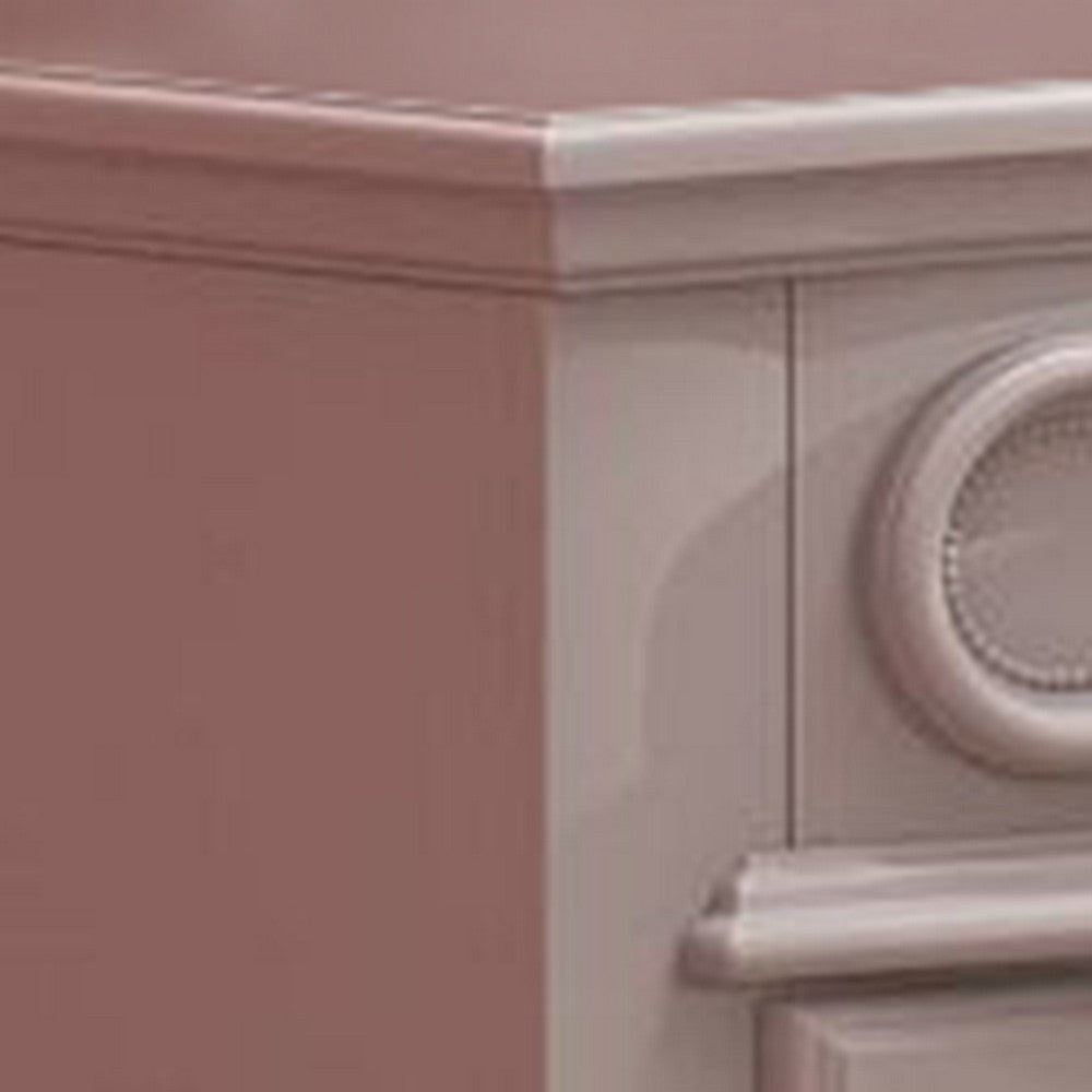 Auri 27 Inch Nightstand with 2 Drawer, Molded Trim Floral Motifs, White