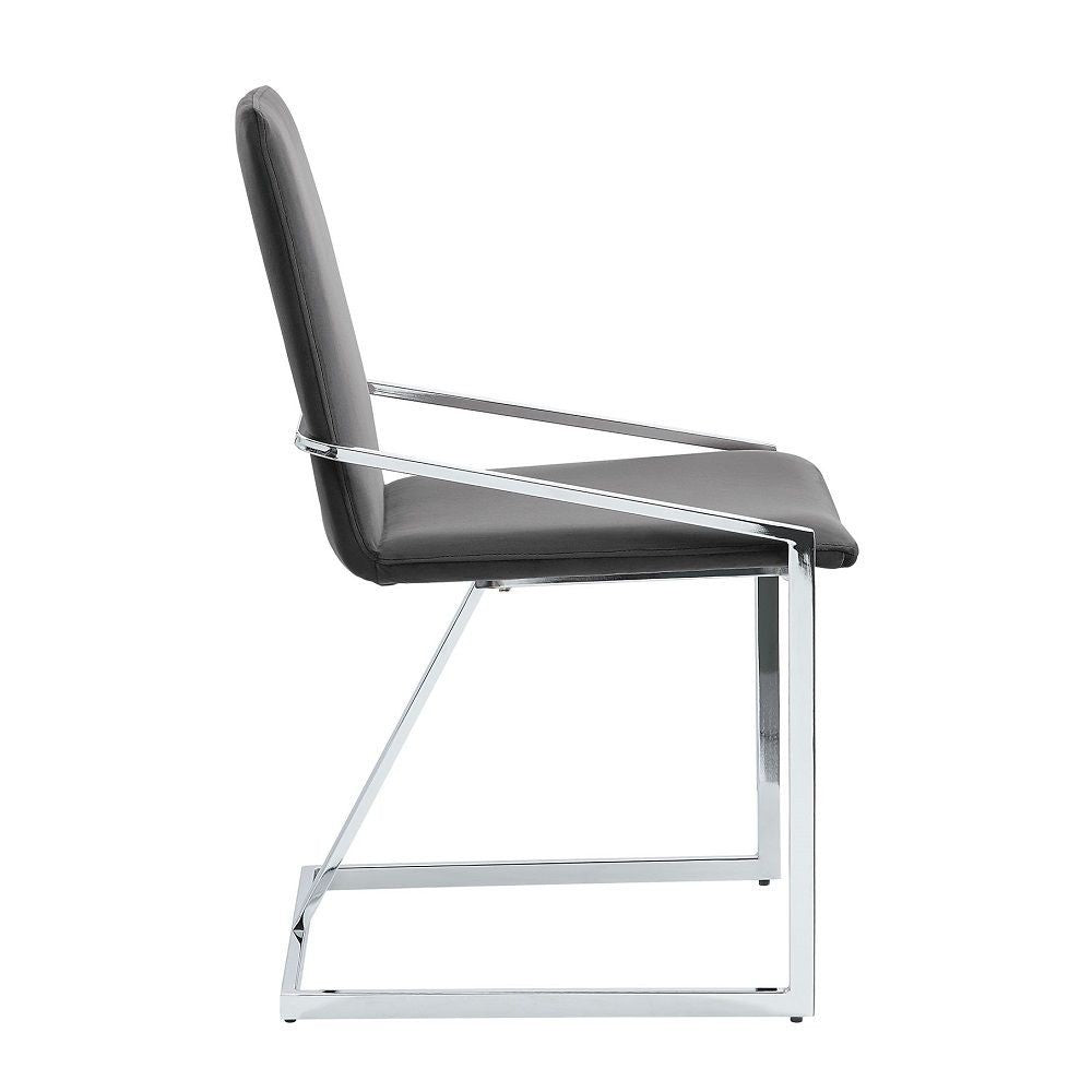 23 Inch Side Dining Chair Set of 2, Gray Velvet, Modern Chrome Metal Base