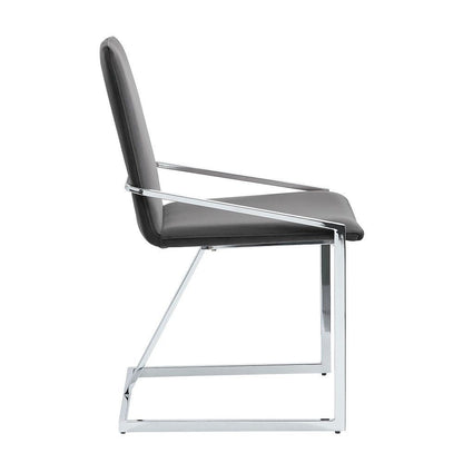 23 Inch Side Dining Chair Set of 2, Gray Velvet, Modern Chrome Metal Base