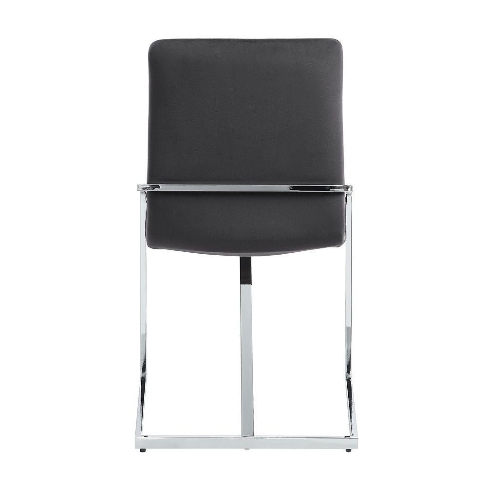 23 Inch Side Dining Chair Set of 2, Gray Velvet, Modern Chrome Metal Base