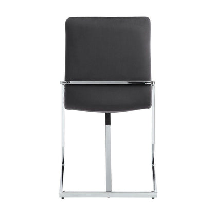 23 Inch Side Dining Chair Set of 2, Gray Velvet, Modern Chrome Metal Base