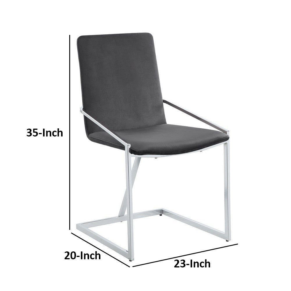 23 Inch Side Dining Chair Set of 2, Gray Velvet, Modern Chrome Metal Base