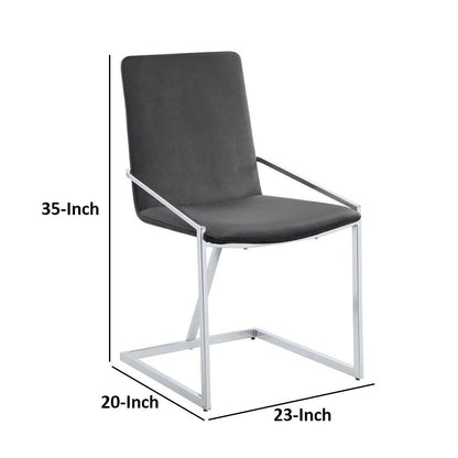 23 Inch Side Dining Chair Set of 2, Gray Velvet, Modern Chrome Metal Base