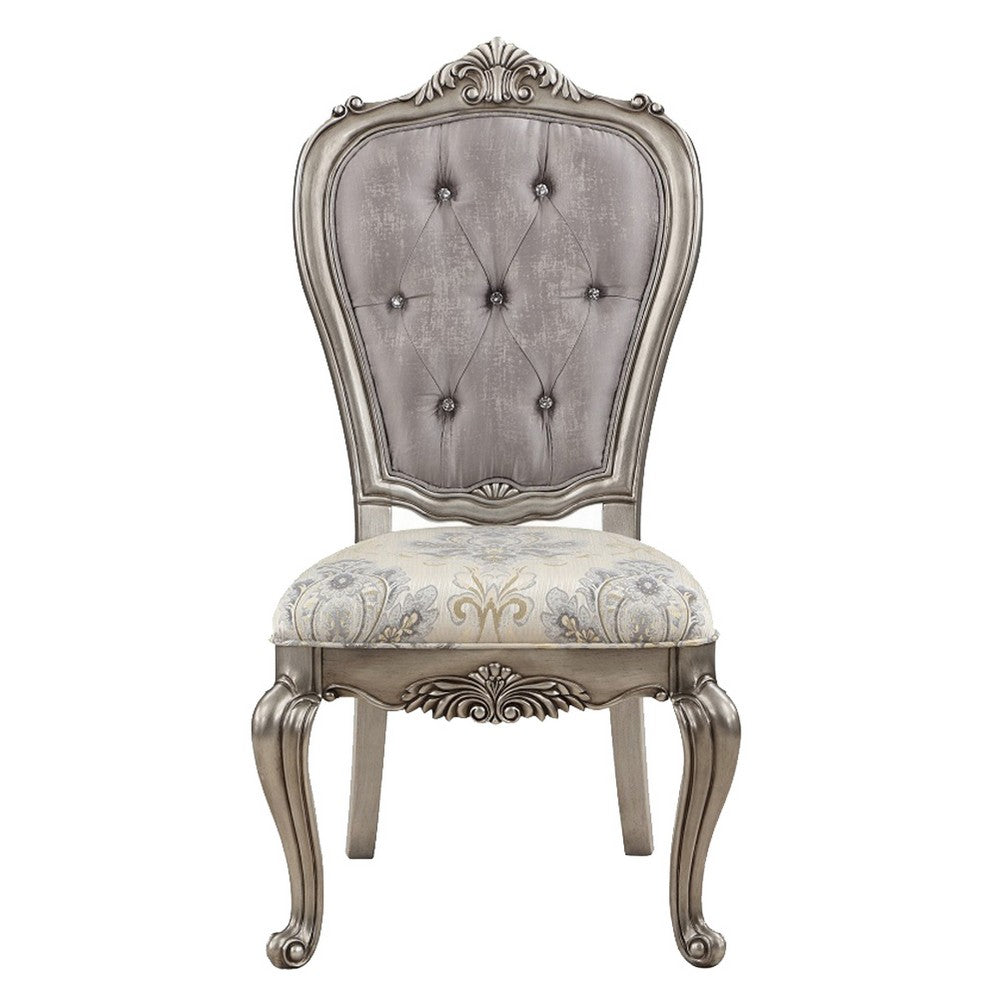 Aria 27 Inch Side Dining Chair Set of 2, Velvet, Antique Platinum Tone