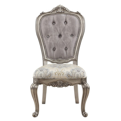 Aria 27 Inch Side Dining Chair Set of 2, Velvet, Antique Platinum Tone