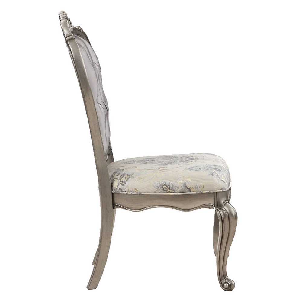 Aria 27 Inch Side Dining Chair Set of 2, Velvet, Antique Platinum Tone