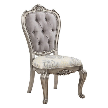Aria 27 Inch Side Dining Chair Set of 2, Velvet, Antique Platinum Tone