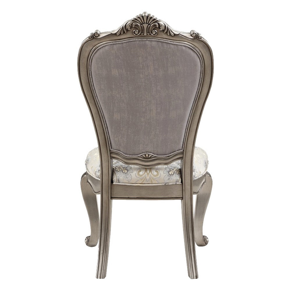 Aria 27 Inch Side Dining Chair Set of 2, Velvet, Antique Platinum Tone
