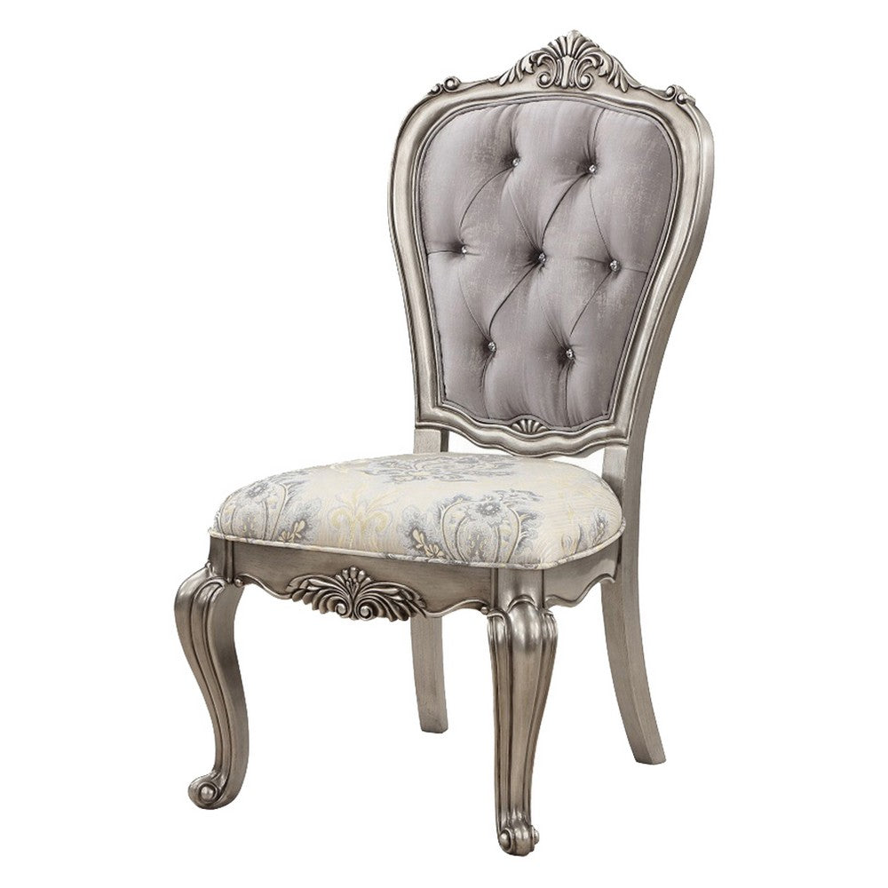 Aria 27 Inch Side Dining Chair Set of 2, Velvet, Antique Platinum Tone