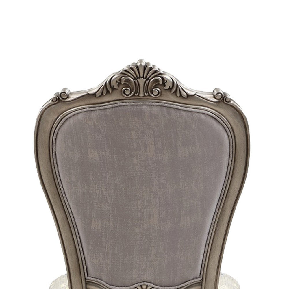 Aria 27 Inch Side Dining Chair Set of 2, Velvet, Antique Platinum Tone