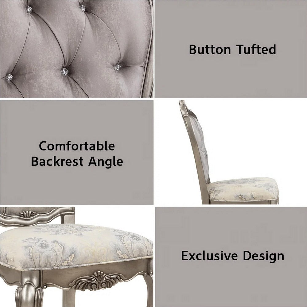 Aria 27 Inch Side Dining Chair Set of 2, Velvet, Antique Platinum Tone