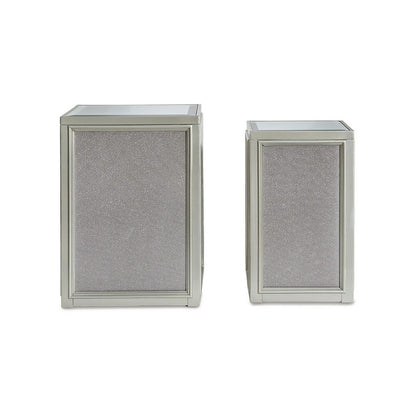 Brad Set of 2 Nesting Side End Tables, Mirrored Glass, Silver Wood Finish