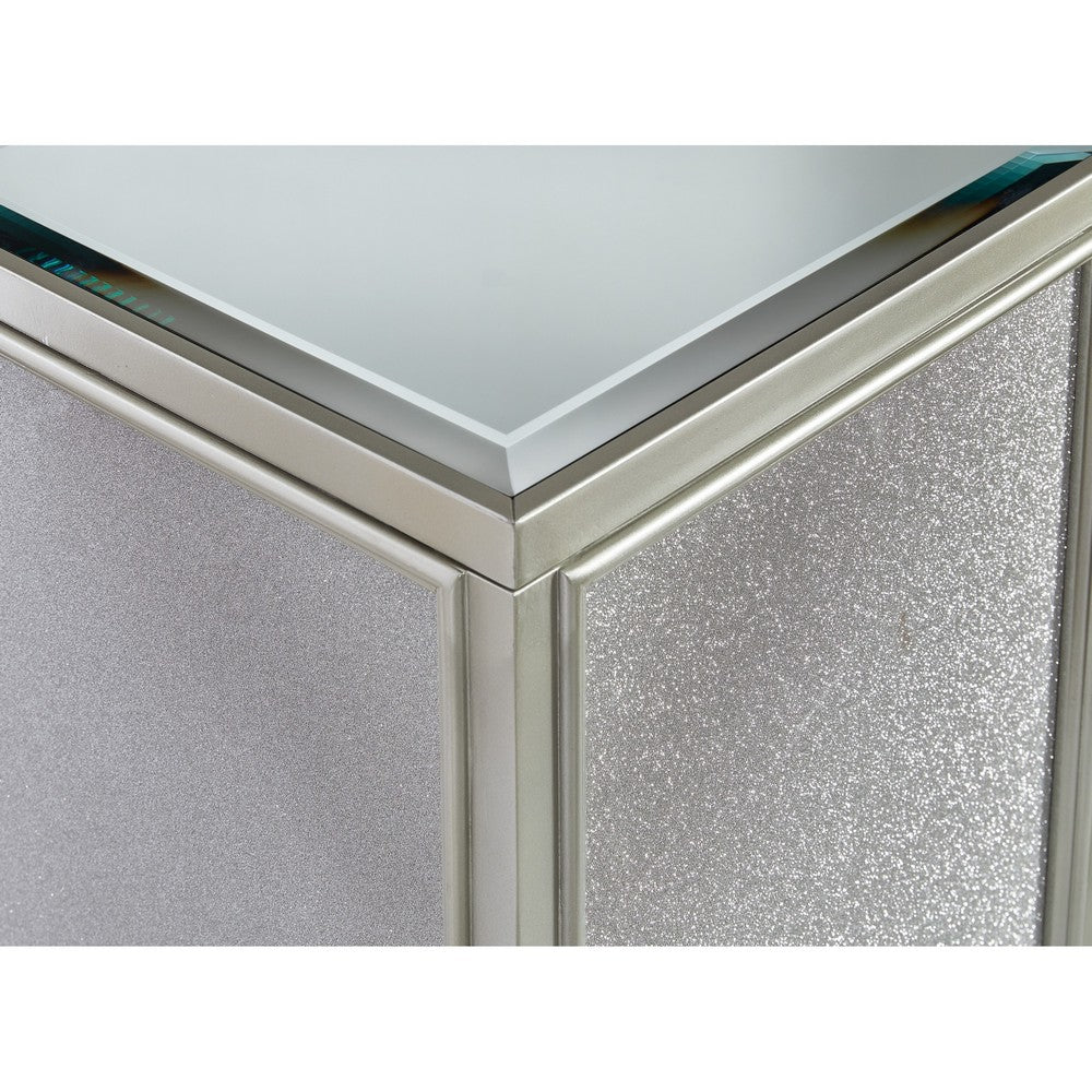 Brad Set of 2 Nesting Side End Tables, Mirrored Glass, Silver Wood Finish