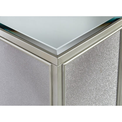 Brad Set of 2 Nesting Side End Tables, Mirrored Glass, Silver Wood Finish