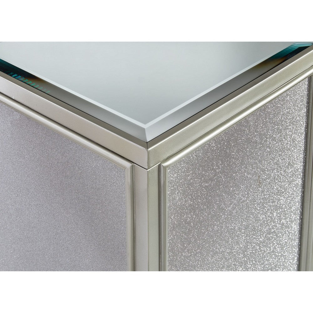 Brad Set of 2 Nesting Side End Tables, Mirrored Glass, Silver Wood Finish