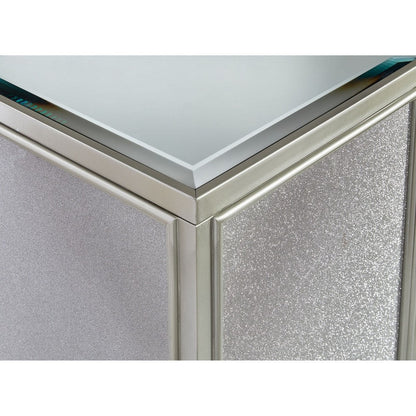 Brad Set of 2 Nesting Side End Tables, Mirrored Glass, Silver Wood Finish