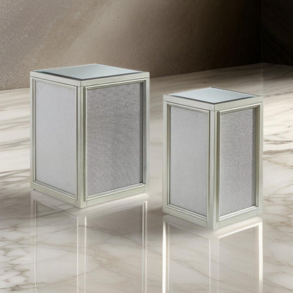 Brad Set of 2 Nesting Side End Tables, Mirrored Glass, Silver Wood Finish