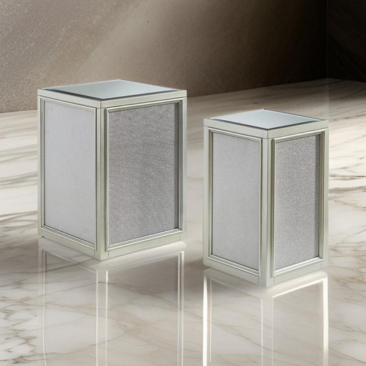 Brad Set of 2 Nesting Side End Tables, Mirrored Glass, Silver Wood Finish