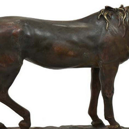 Refi 16 Inch Horse Statuette Figurine, Modern Style, Gold, Dark Brown Resin