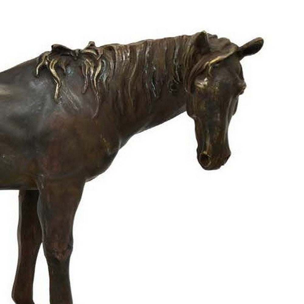 Refi 16 Inch Horse Statuette Figurine, Modern Style, Gold, Dark Brown Resin