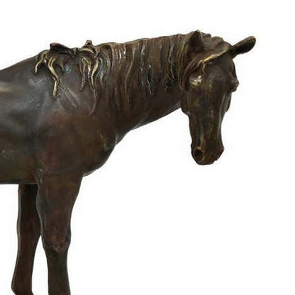Refi 16 Inch Horse Statuette Figurine, Modern Style, Gold, Dark Brown Resin