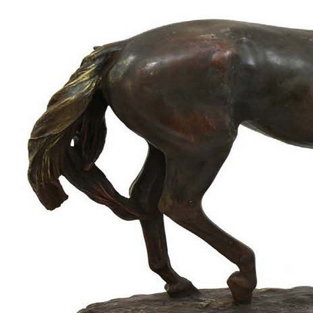 Refi 16 Inch Horse Statuette Figurine, Modern Style, Gold, Dark Brown Resin
