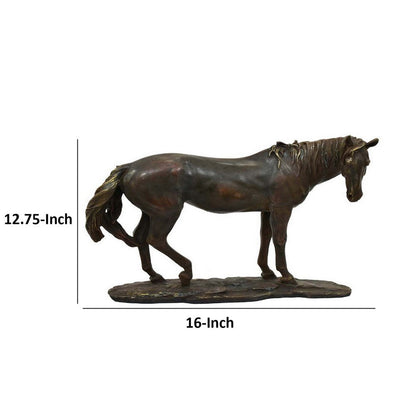 Refi 16 Inch Horse Statuette Figurine, Modern Style, Gold, Dark Brown Resin