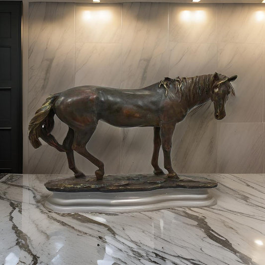 Refi 16 Inch Horse Statuette Figurine, Modern Style, Gold, Dark Brown Resin