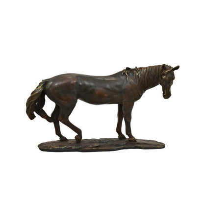 Refi 16 Inch Horse Statuette Figurine, Modern Style, Gold, Dark Brown Resin
