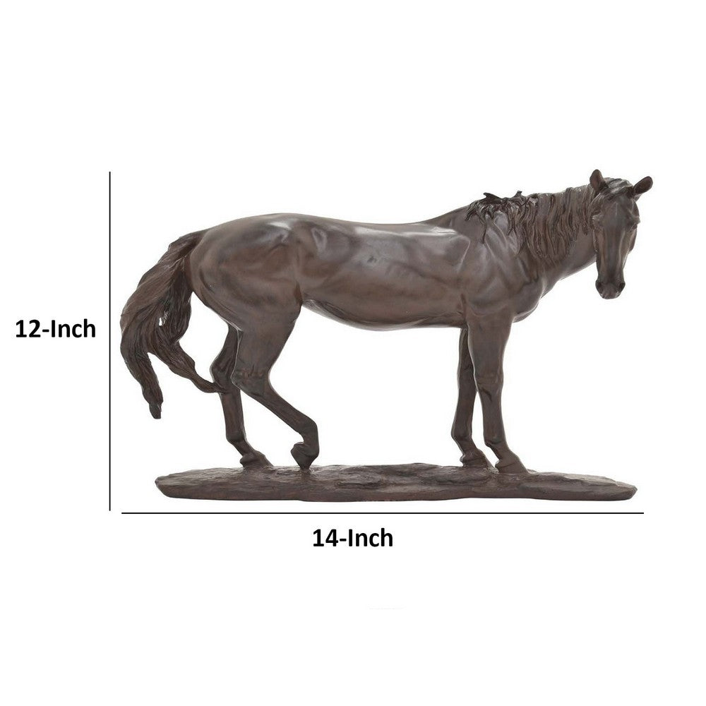Refi 14 Inch Horse Statuette Figurine, Modern Style Sculpture, Brown Resin