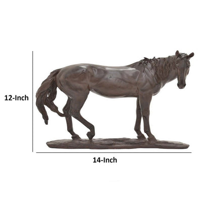 Refi 14 Inch Horse Statuette Figurine, Modern Style Sculpture, Brown Resin